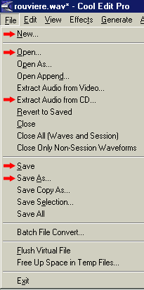 Le menu Fichier de Cool Edit Pro